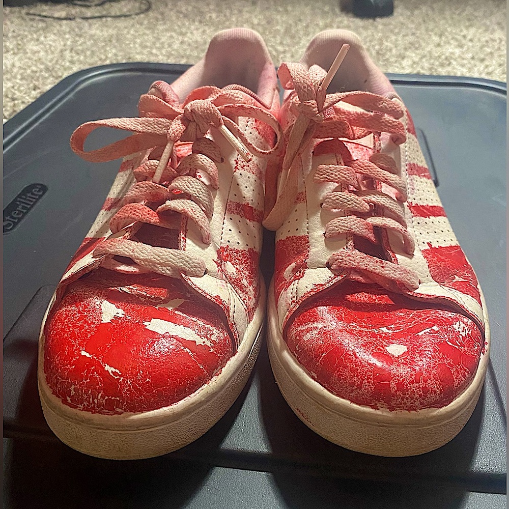 Custom Red and White Painted Adidas Sneakers